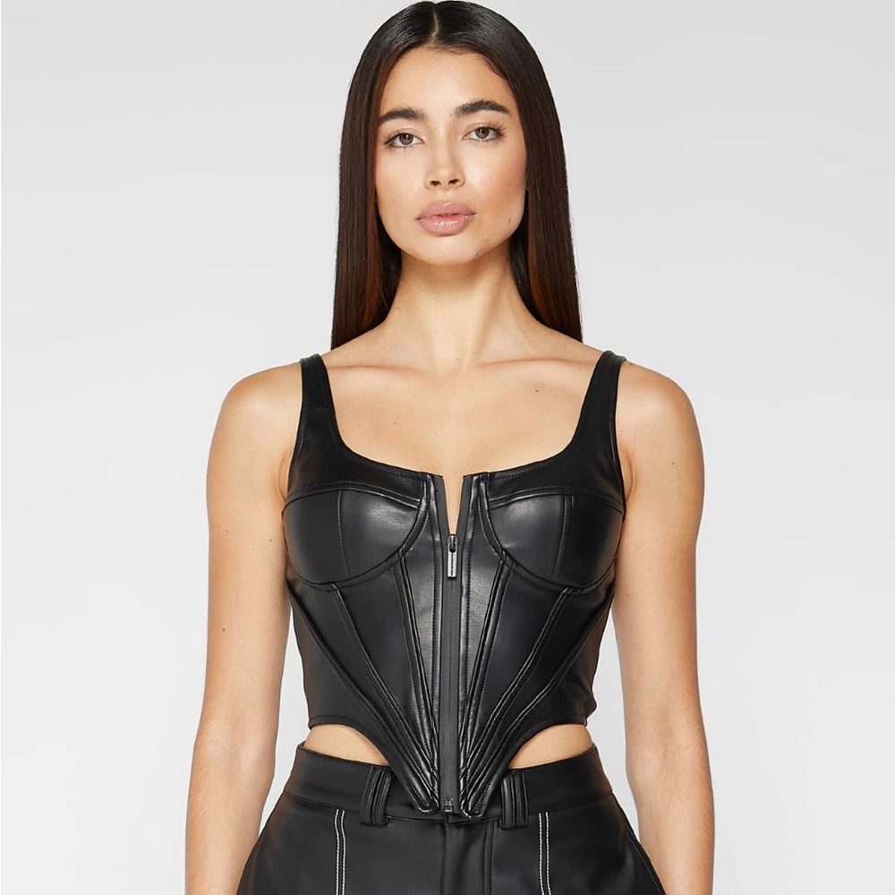 NWT Maniere de Voir Vegan Leather Corset Top sz 2